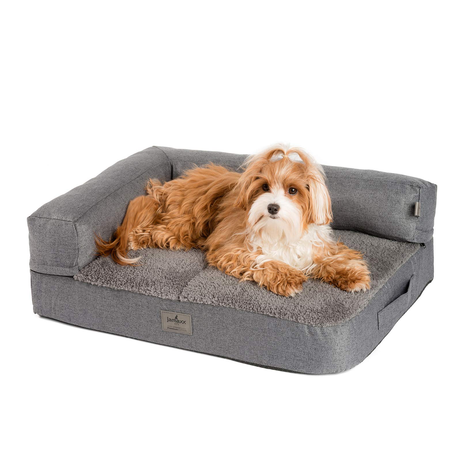 JAMAXX Premium 2-in-1 Hunde-Sofa - Orthopädisch Memory Visco, Abnehmbare Polster, Abnehmbarer Bezug Waschbar, Weiches Fleece oder Lammfell/Sherpa, PDB3014 (S) 65x50 grau+grau Fleece