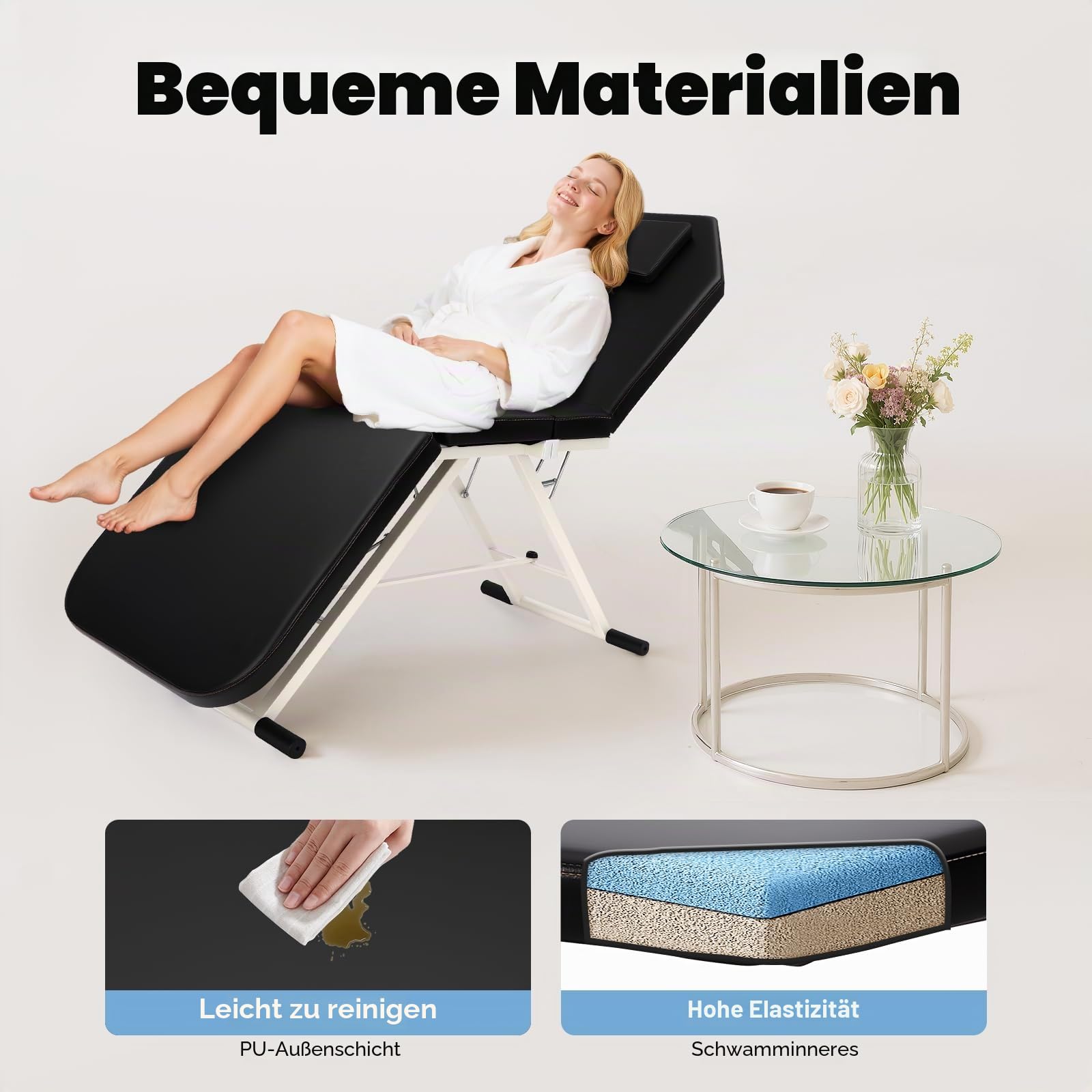 Kosmetikbett Massagetisch, Tragbare SPA Salon Bett mit 3 Zonen Klappbar, Mobile Massagebett, Kosmetikstuhl Massageliege MassageStühl, PVC Kosmetikliege, für Professionelle Massagetherapeuten