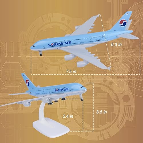 Miniatura 5 de Bswath Modelo avión a escala 1300 modelo avión coreano Airbus modelo 380 avión de aleación de metal aviones fundidos a presión para regalo y