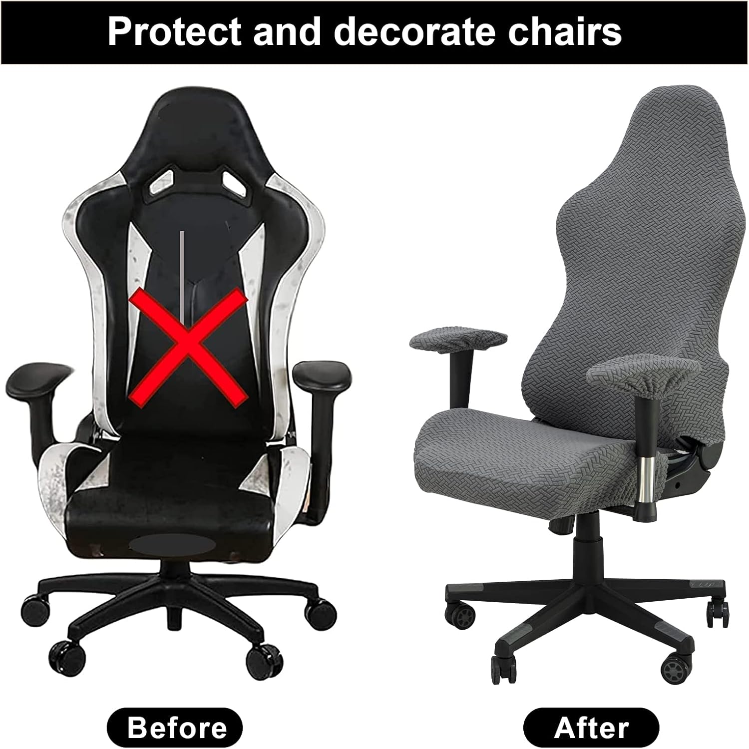 MIFXIN Stretch Gaming Chair Cover Game Chair Slipcover Washable Stretchable Rotating Armchair Furniture Protector for Office Computer Gaming Chair (Jacquard Grey)