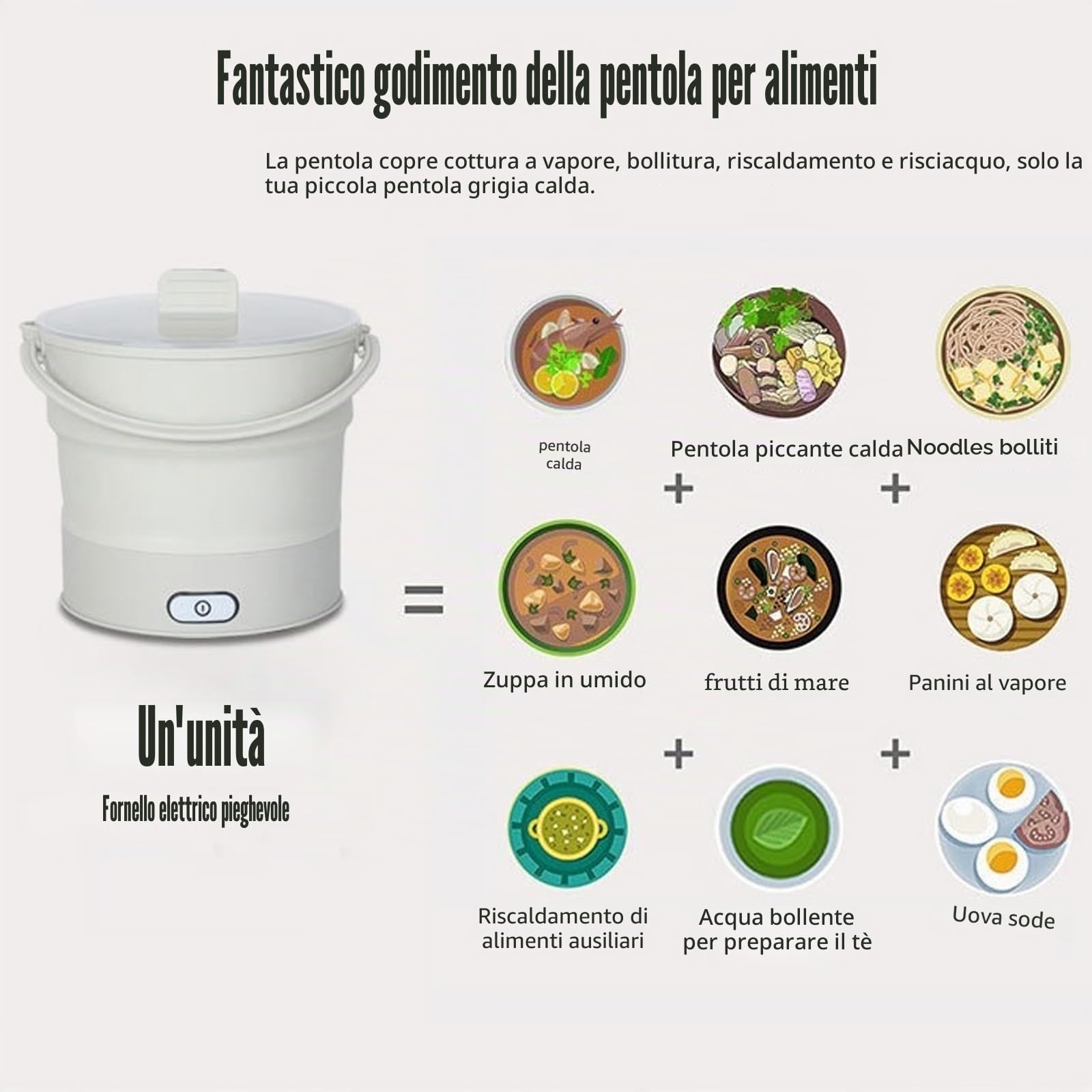 Pentola elettrica pieghevole da viaggio, portatile, 1 l, mini pentola da viaggio, per dormitorio, campeggio, casa, ufficio