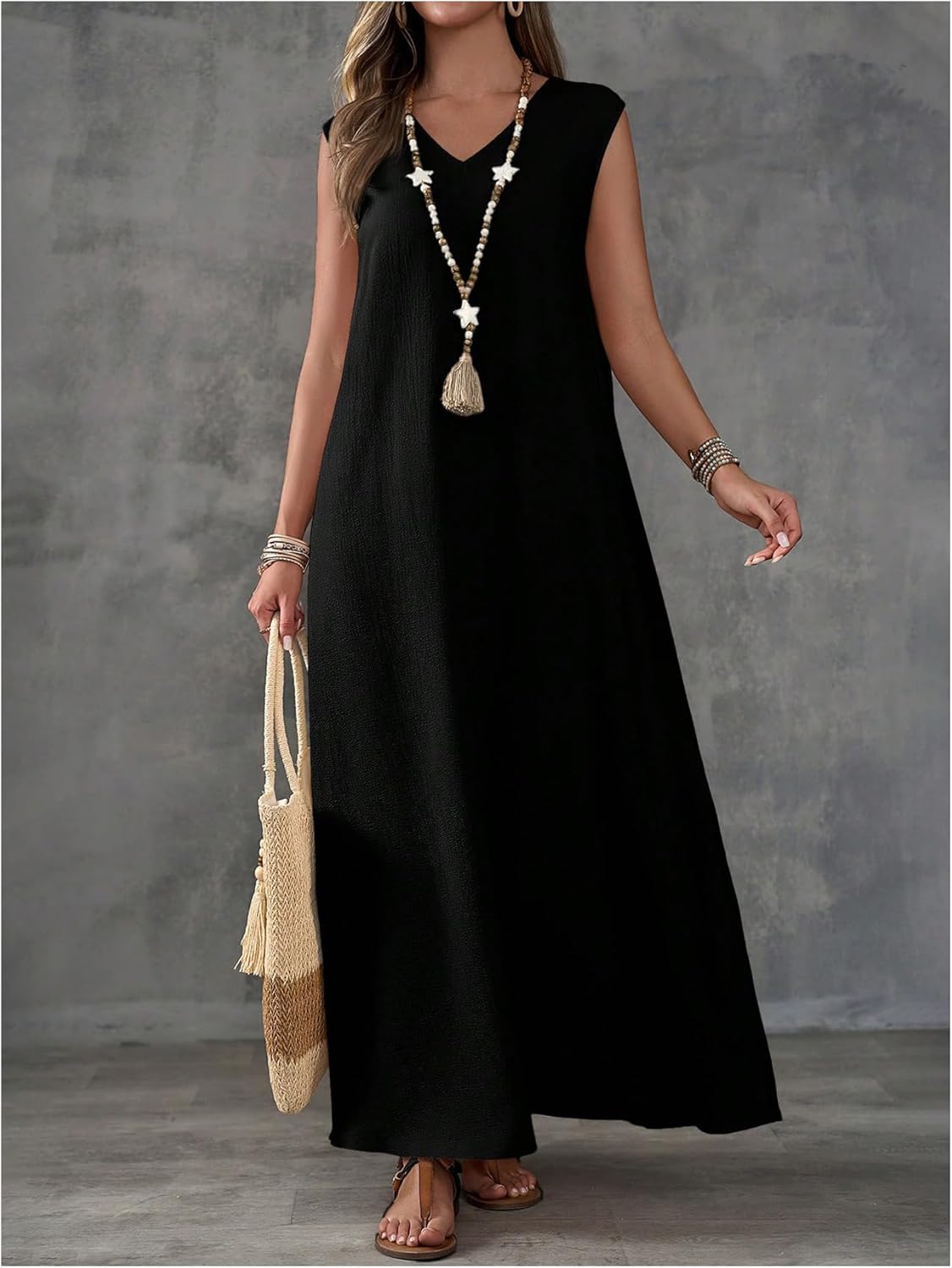 Verdusa Women's Casual Summer V Neck Maxi Tank Dress Sleeveless Split Tunic Long Dresses - Image 4