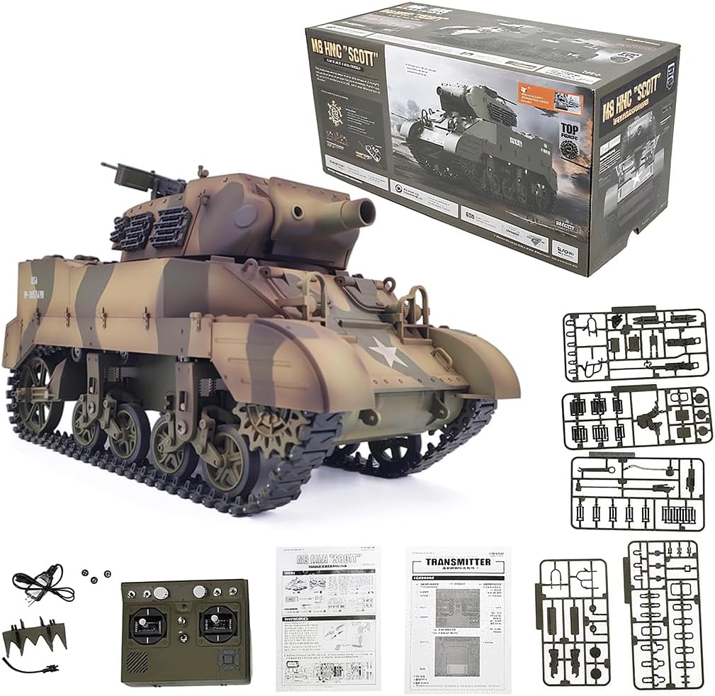 M8 US Military Tank, 1:16 M8 Self-Propelled Howitzer RC Tank with Sound and Lights Smoke, 350° Turret Rotation, 2.4G Dual-Speed Military Vehicle for Adult