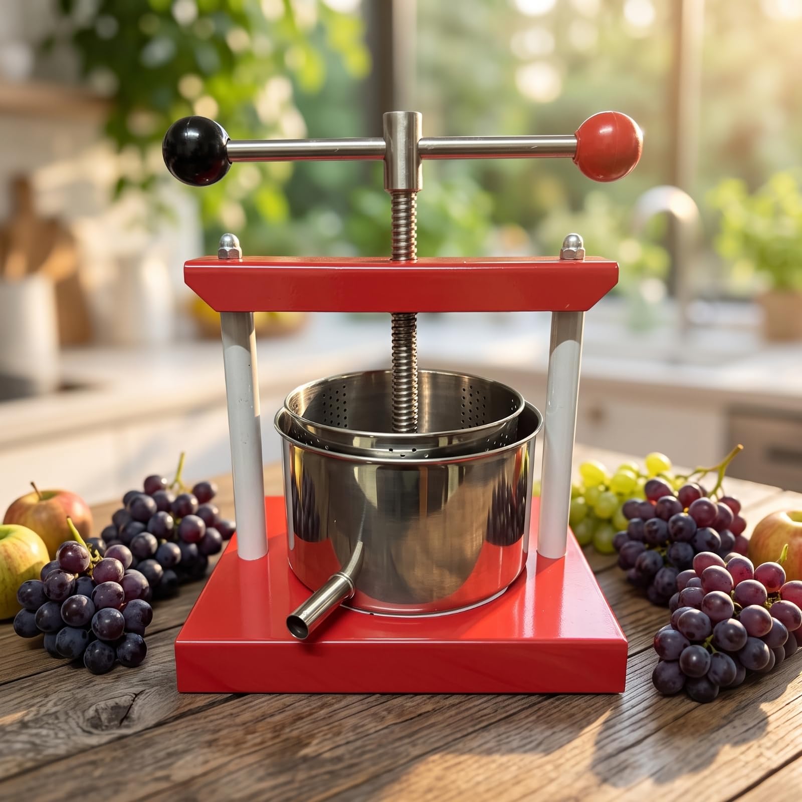 Manual Press Spremi Frutta Pressa Vino Spremiagrumi Estrattore Manuale in Acciaio Inox con E Scarico Integrato per Lavorazioni Alimentari Cucina Domestica Preparazioni Casalinghe