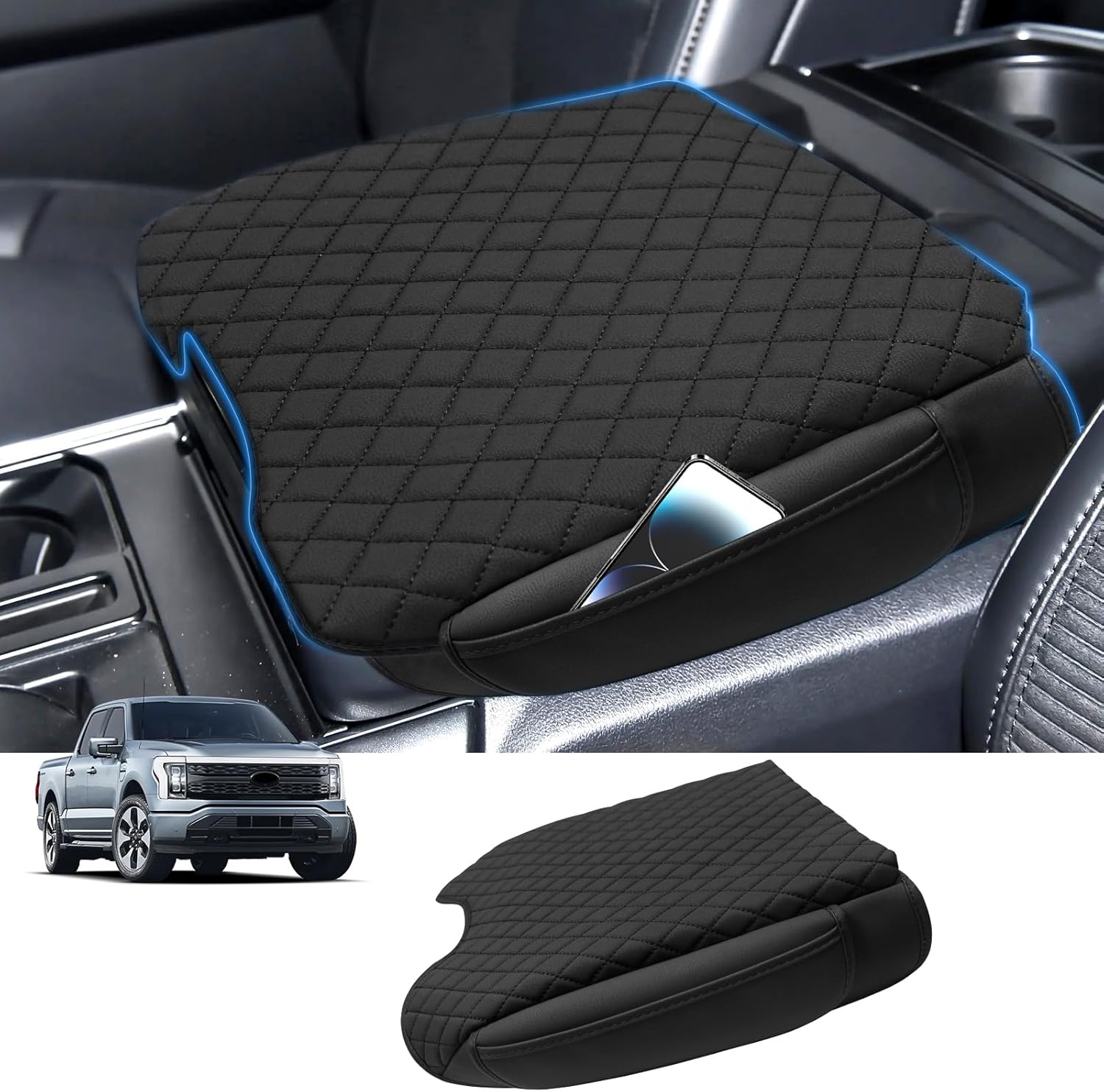 Sze Center Console Cover for Ford F-150 (2015–2020) — PU Leather Memory Foam Armrest Pad