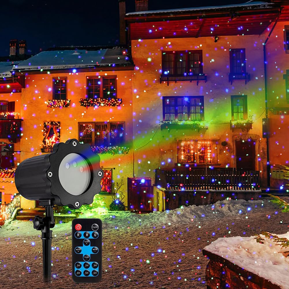 Luces de Proyector Navideñas Para Exteriores, Luces de Escenario Dinámicas Para Exteriores de 5 W, con Control Remoto, 7 Modos de Luciérnaga, Temporizador Remoto, Ip65 a Prueba de Agua, Decoración