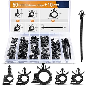 GOOACC 60Pcs Car Wire Loom Routing Clips Assortment - 6 Different Sizes Universal Wiring Harness Routing Clip Replacement