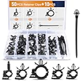 GOOACC 60Pcs Car Wire Loom Routing Clips Assortment - 6 Different Sizes Universal Wiring Harness Routing Clip Replacement Parts for Honda GM Mazda