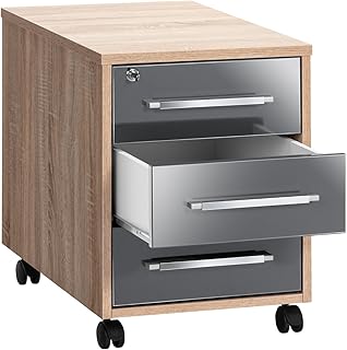 MAJA-Möbel 1716 2574 kontener na kółkach, imitacja dębu sonoma – szary wysoki połysk, wymiary szer. x wys. x gł.: 43 x 59 x 65 cm