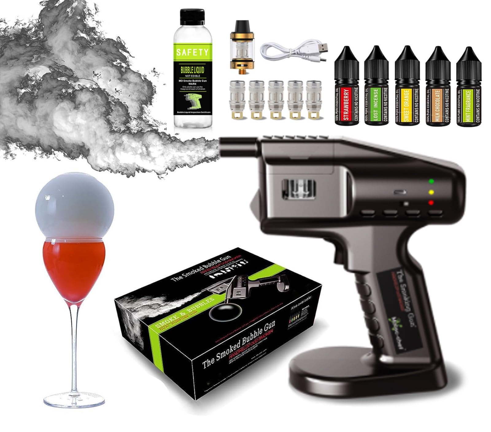 Kit para Hacer Burbujas De Cóctel, Pistola De Burbujas Ahumada De Mano, Herramienta Generadora De Humo Cocina Portátil Fumador Generador De Humo Frío para Bebidas De Cóctel, Verduras, Pizza