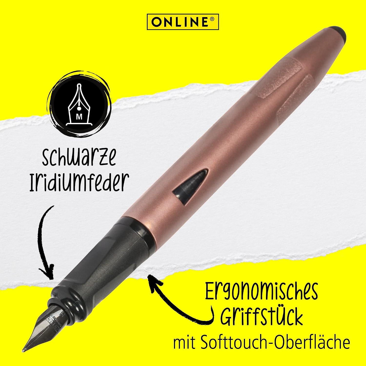 Online Fountain pen Switch Plus, ink cartridge fountain pen & touch pen, solid iridium nib size medium, stylus tip for tablets & smartphones, multifunction-pen incl. combi ink cartridge, rosegold