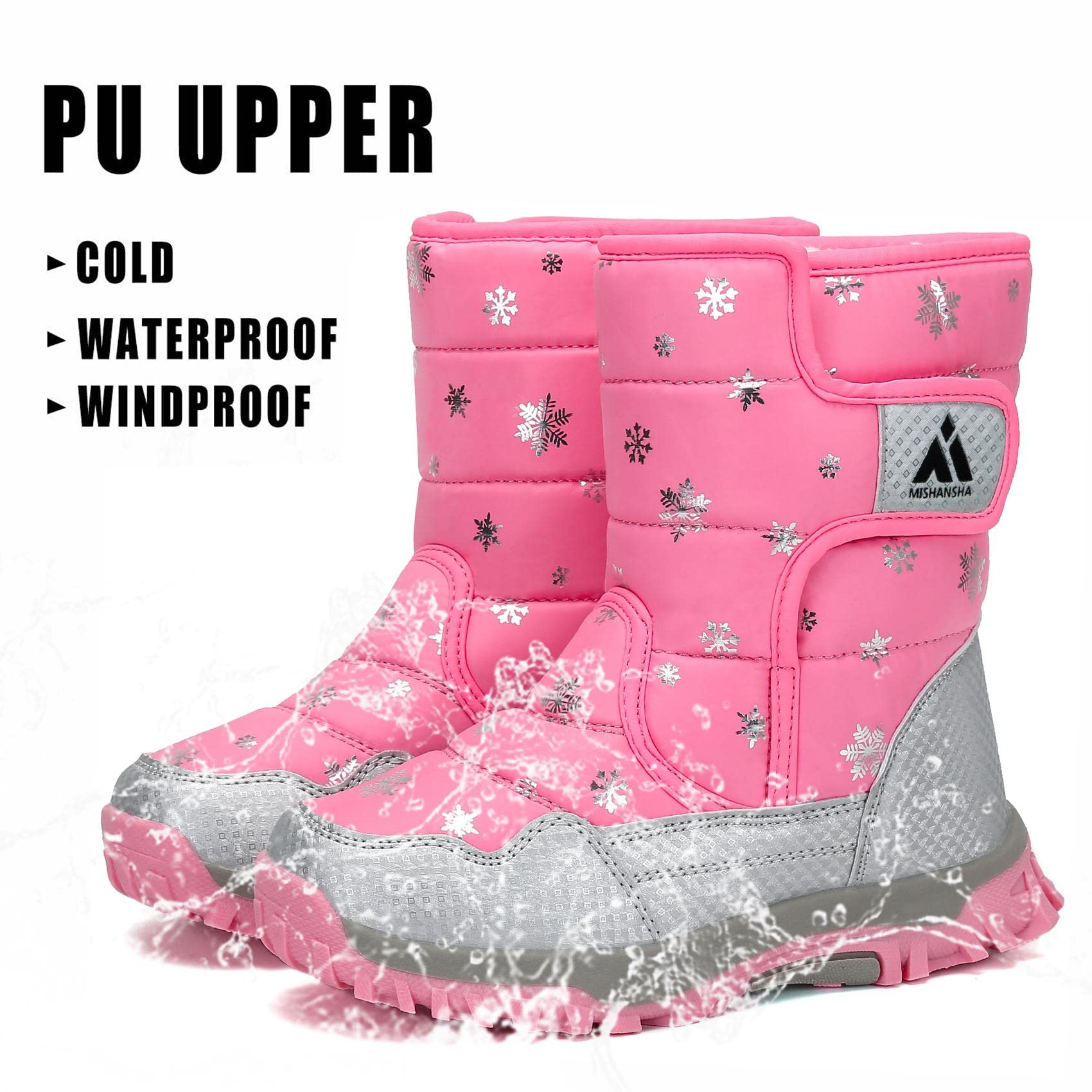 Mishansha Botas de Nieve Niño Niña Botas de Invierno Antideslizante Cálido Forro Niños Al Aire Libre Boots 24-38