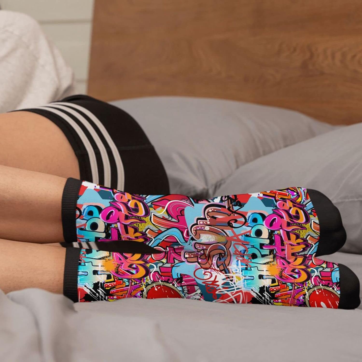 Graffiti Wall, Hip Hop Art Novelty Crew Socks Casual Funny Crazy Dress Socks - Image 4