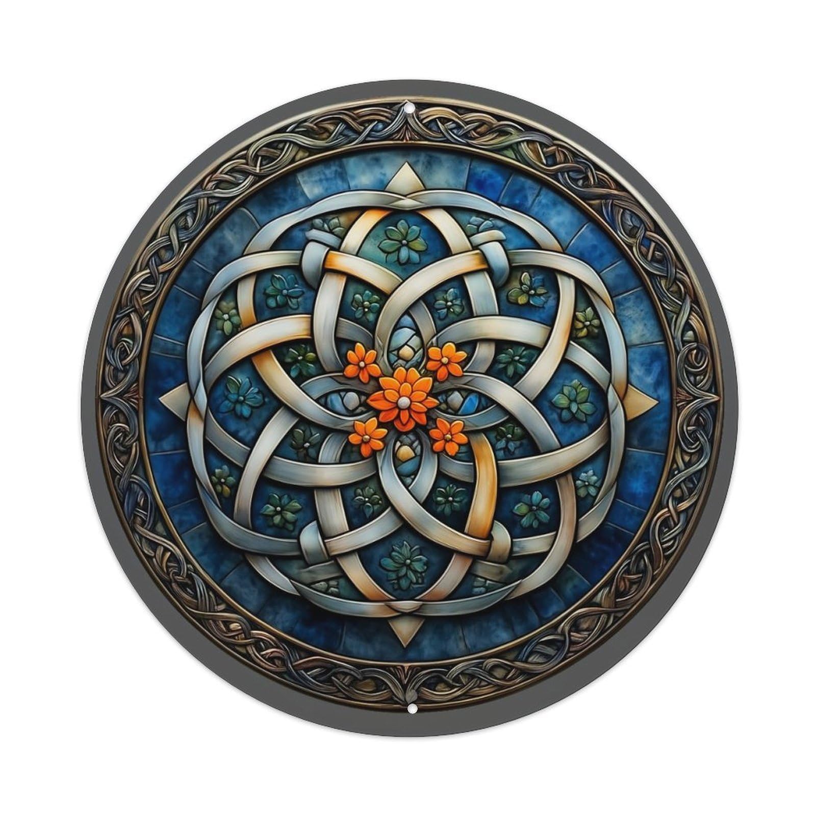 Celtic Knot Flower Design Pattern Round Tin Sign Vintage Metal Sign Home Bar Garden Indoor & Outdoor Wall Decor Retro Metal Poster 8x8 Inch