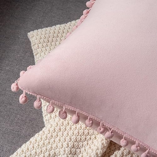 Miniatura 2 de 2 fundas para cojín decorativo de terciopelo con pompones