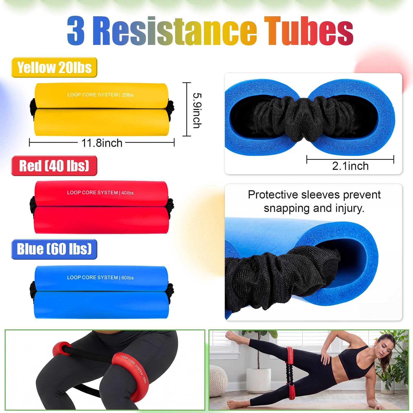 Soulchen 8 fasce elastiche di resistenza per allenamento, per allenamento, stretching, rafforzamento, gambe, glutei, braccia, attrezzature per esercizi per donne e uomini
