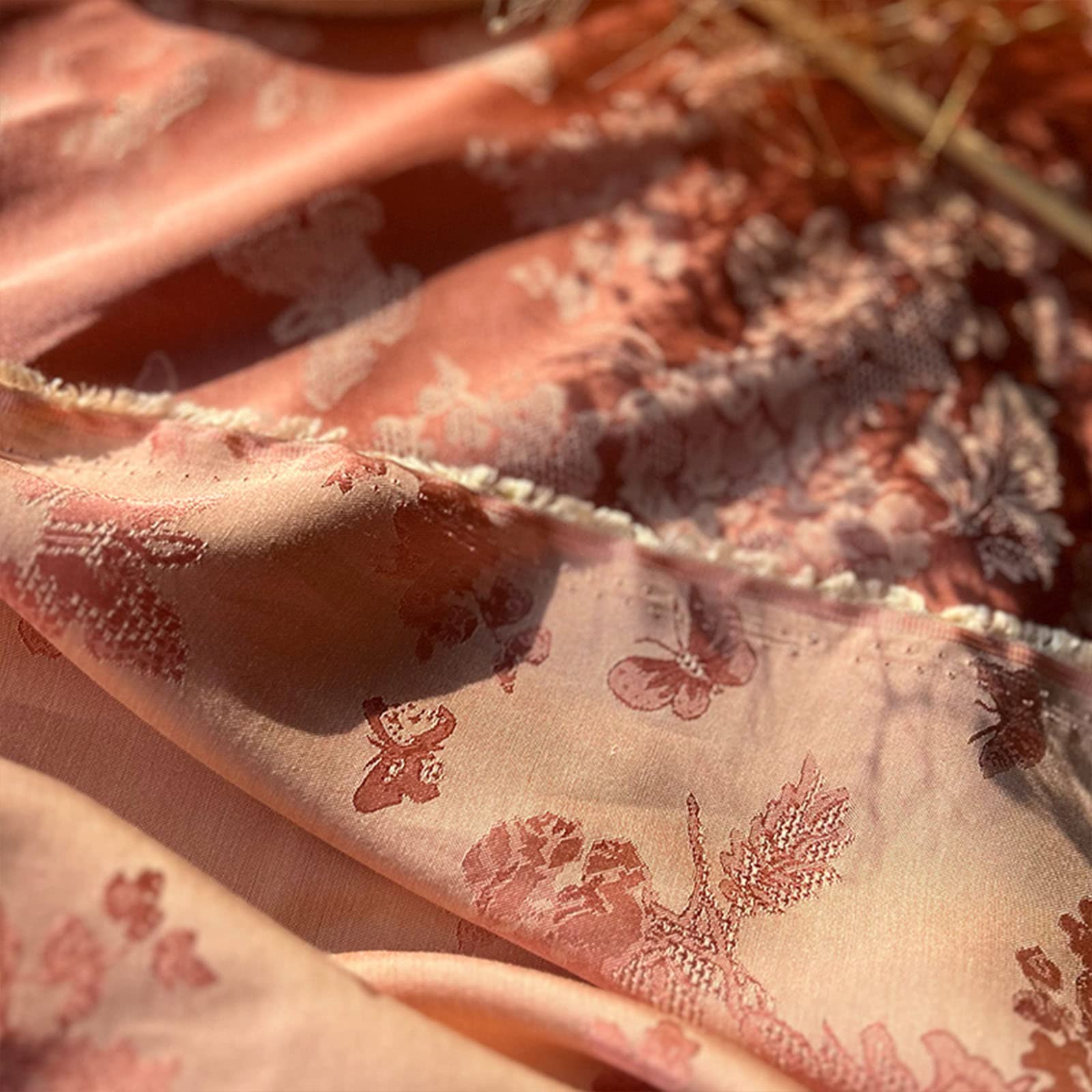 Brokatowa satynowa tkanina kwiatowa do samodzielnego szycia, pomarańczowy motyl imitacja kwiatu bawełniana zasłona pasterska ciemny wzór ręcznie robiona letnia piżama cheongsam szycie 150X50cm
