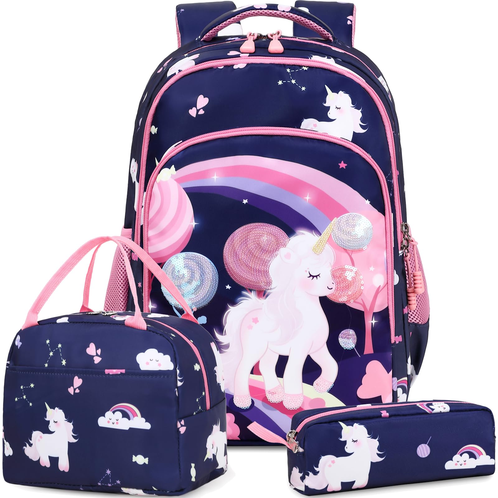 Meisohua Girls Backpack with Lunch Box 3 in 1 Set Kids Backpack for Girls Preschool Kindergarten Elementary School Backpack