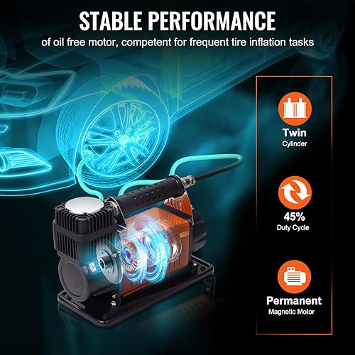 Miniatura 3 de VEVOR Inflador de neumáticos 6CFM, compresor de aire portátil, compresor de aire de 12 V, resistente 150 PSI, inflador de neumáticos con medidor de