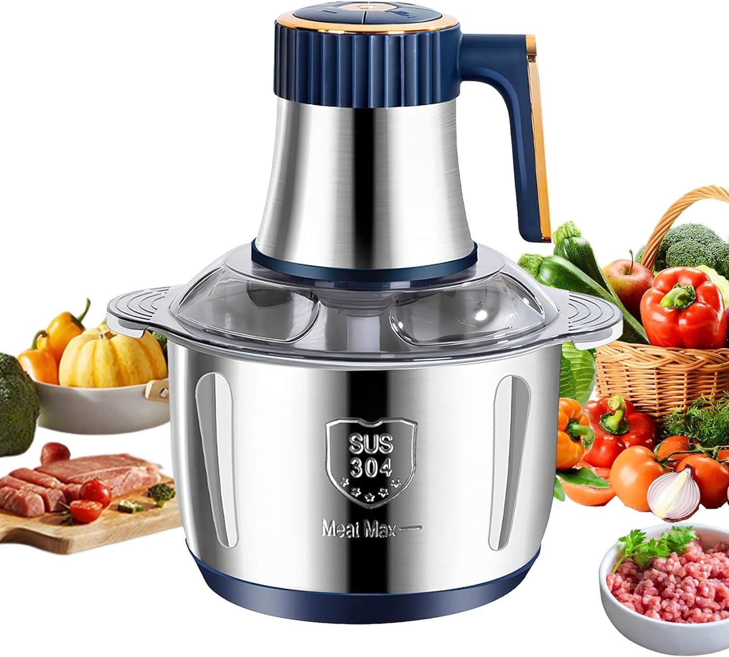 Tritatutto Elettrico 1000W Con Ciotola Acciaio Inox 6L - 4 Lame, 2 Velocità, Per Carne E Verdure - Foto 3