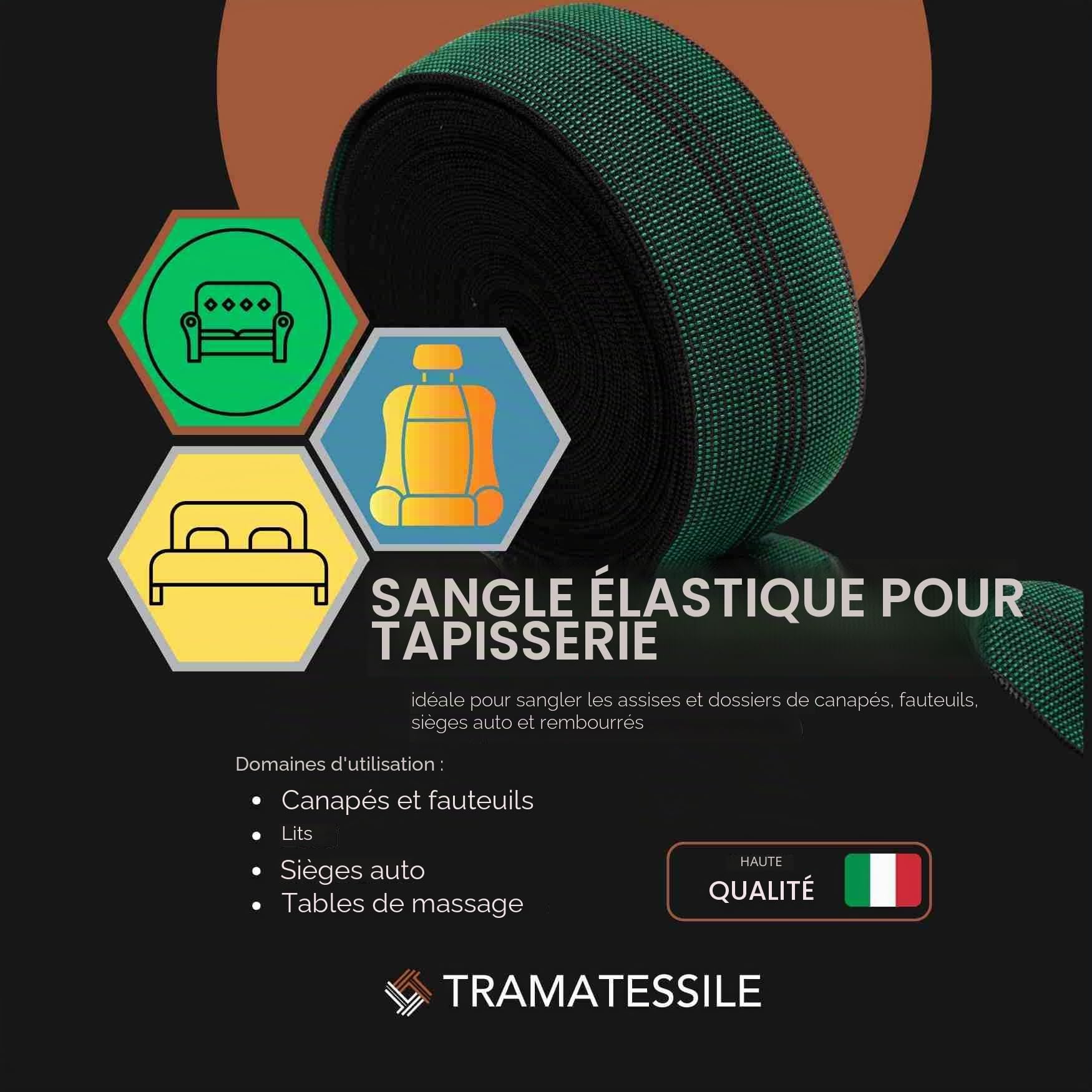 TRAMATESSILE Sangle élastique pour Tapisserie Large 60 mm (10 mètres)