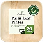 Chic Leaf Palm Leaf Disposable Bamboo Plates - Square, Biodegradable & Compostable Party Plates for Weddings, Parties & Events, Christams Dinner Turkey Meal Holiday - Disposable Platter (10, 20 Pack)