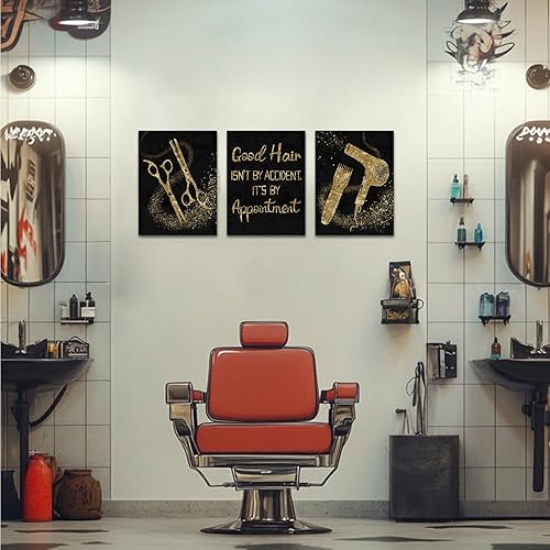 Miniatura 3 de Conipit Imágenes de peluquería Decoración de pared de barbería lienzo arte de pared negro y dorado Peluquería Pintura Decoración de habitación