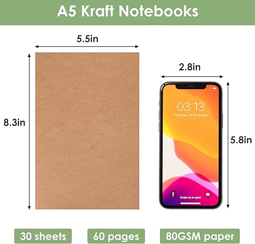 Miniatura 2 de LABUK Paquete de 100 cuadernos de papel kraft rayados, diarios A5 a granel, cuaderno de 8.3 x 5.5 pulgadas a granel para diario de viajero,
