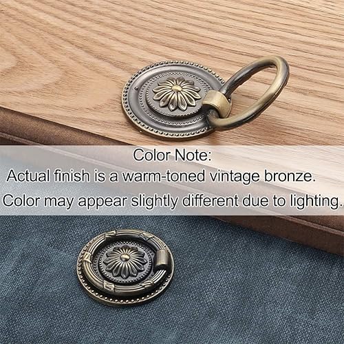 Vista 3 de Jinyuanchao 6 tiradores de anillo caído de latón aceitado para armario, pomos de manija de anillo de cajón (bronce, 1.8 pulgadas1.811 in)