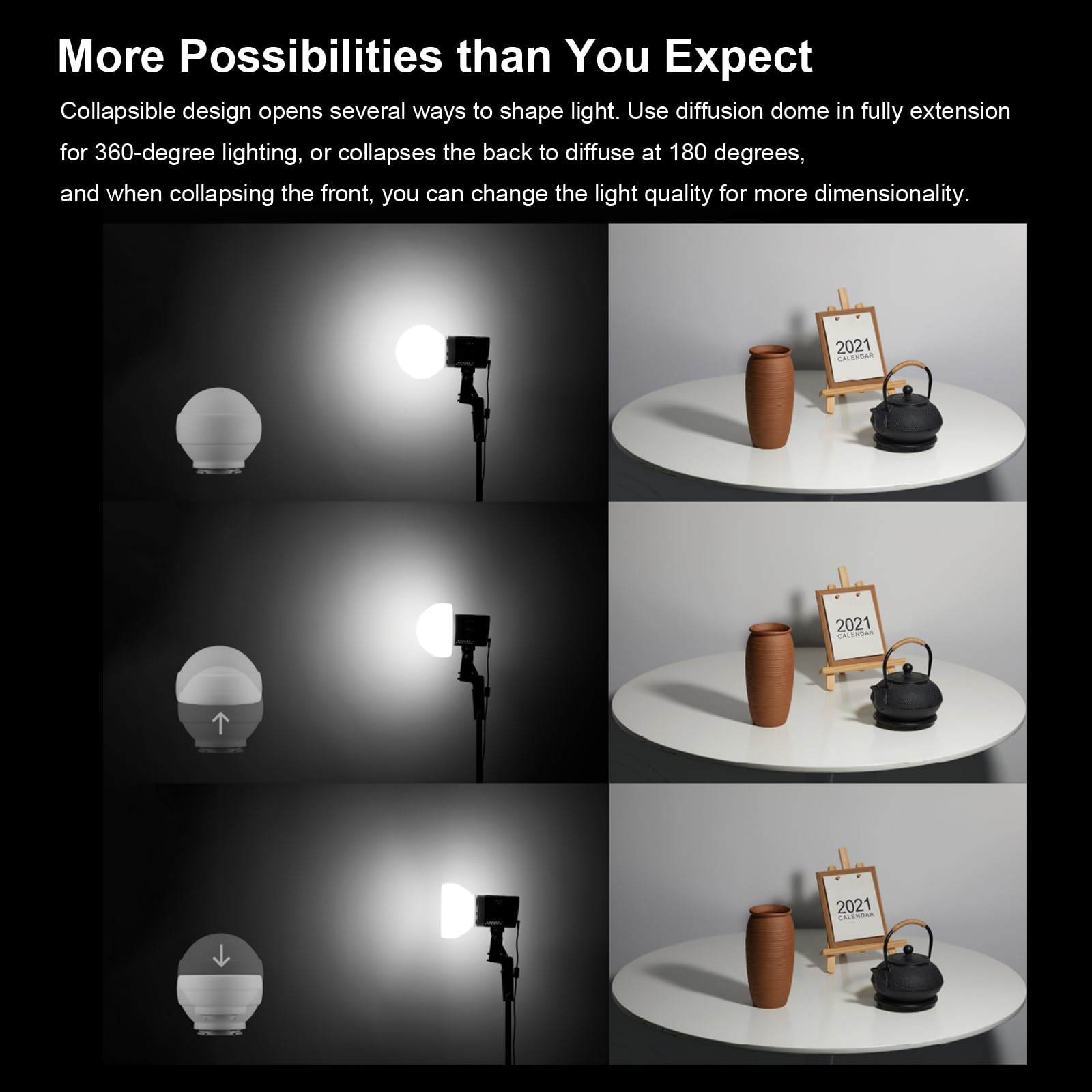 Godox ML-CD15 Diffuseur Dôme avec 3 Adaptateurs pour Lampe de Poche, Modificateur de Lumière Souple Pliable pour Godox AD100PRO AD200PRO AD300PRO AD400PRO V1 V860II V860III TT685II TT600 ML60 ML60Bi