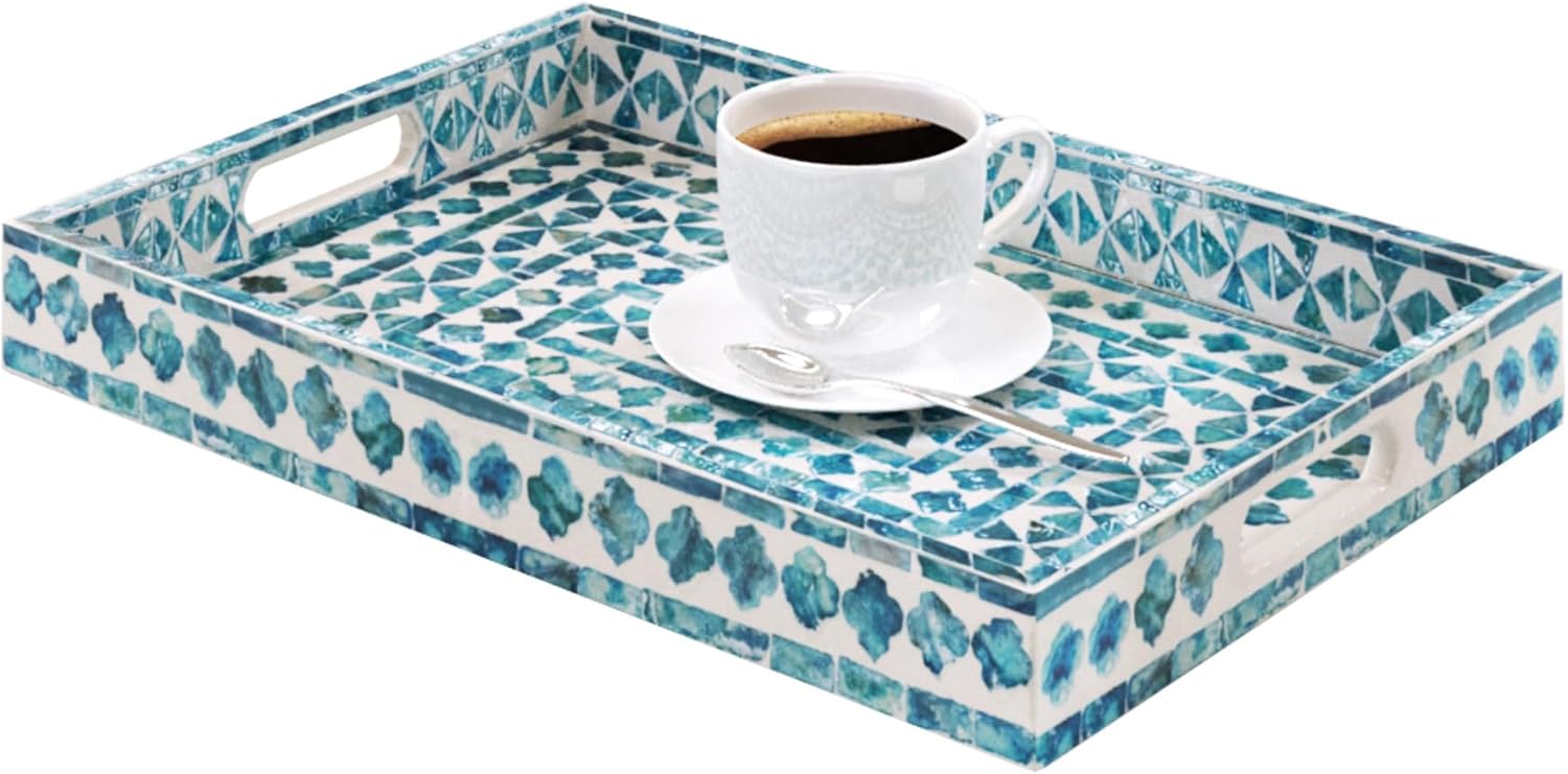 PEMAR Rectangular Mother of Pearl Serving Tray, Nacre