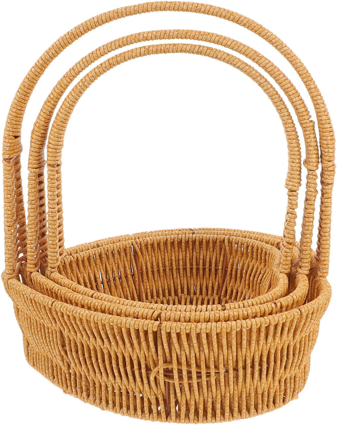 Heart-shaped Woven Flower Basket Set of 3, Handheld Decorative Artificial Rattan Baskets for Floral Arrangements, Candy Storage, Home Organization and Event Use