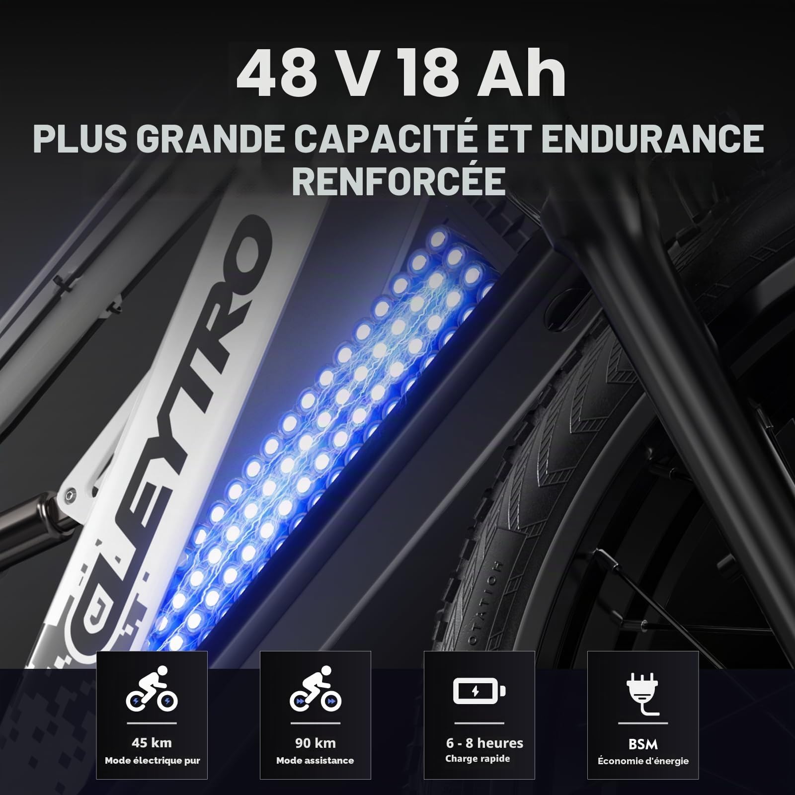 tifgalop Vélo électrique Adulte, vélo électrique Tout-Terrain de 26 Pouces, Double amortisseurs, 7 Vitesses, Batterie au Lithium 48V 18Ah, autonomie de croisière jusqu'à 40-90Km