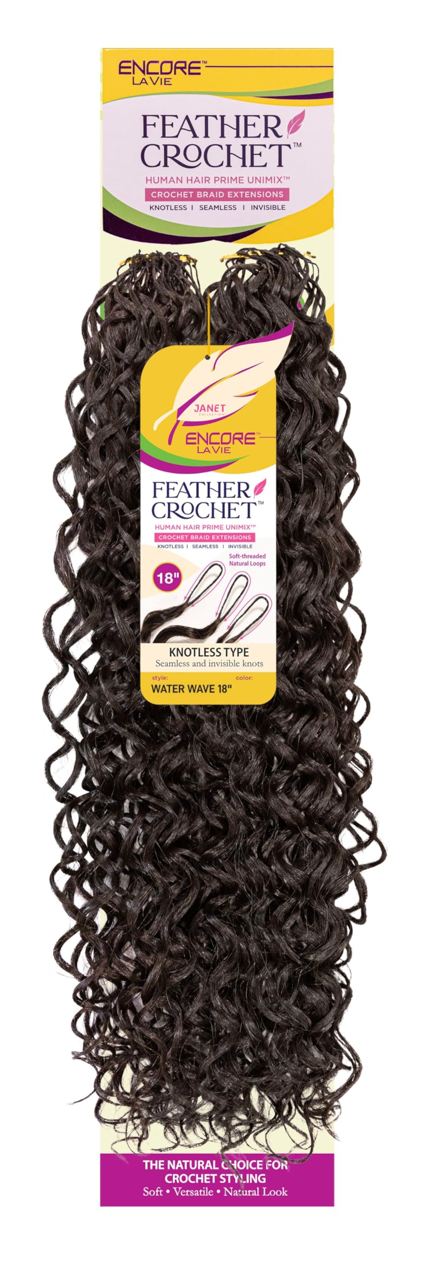 Janet Collection Human Hair Blend Encore Lavie Pre-Separated Feather Crochet Water Wave 18" – Knotless Crochet Braid Extension (Color 2) #2