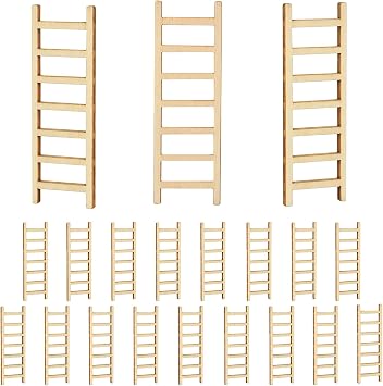 20PCS Mini Wooden Ladder,2.4 Wooden Miniature Ladder,Wood Step Fairy Garden Accessories,Miniature Dollhouse Accessories for DIY Craft Dollhouse Decor Landscape 20 Pcs