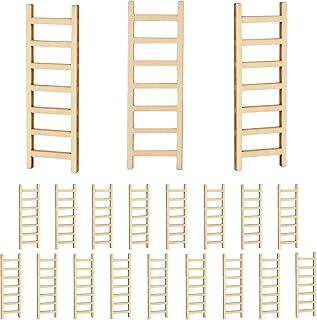 20PCS Mini Wooden Ladder,2.4'' Wooden Miniature Ladder,Wood Step Fairy Garden Accessories,Miniature Dollhouse Accessories for DIY Craft Dollhouse Décor Landscape (20 Pcs)