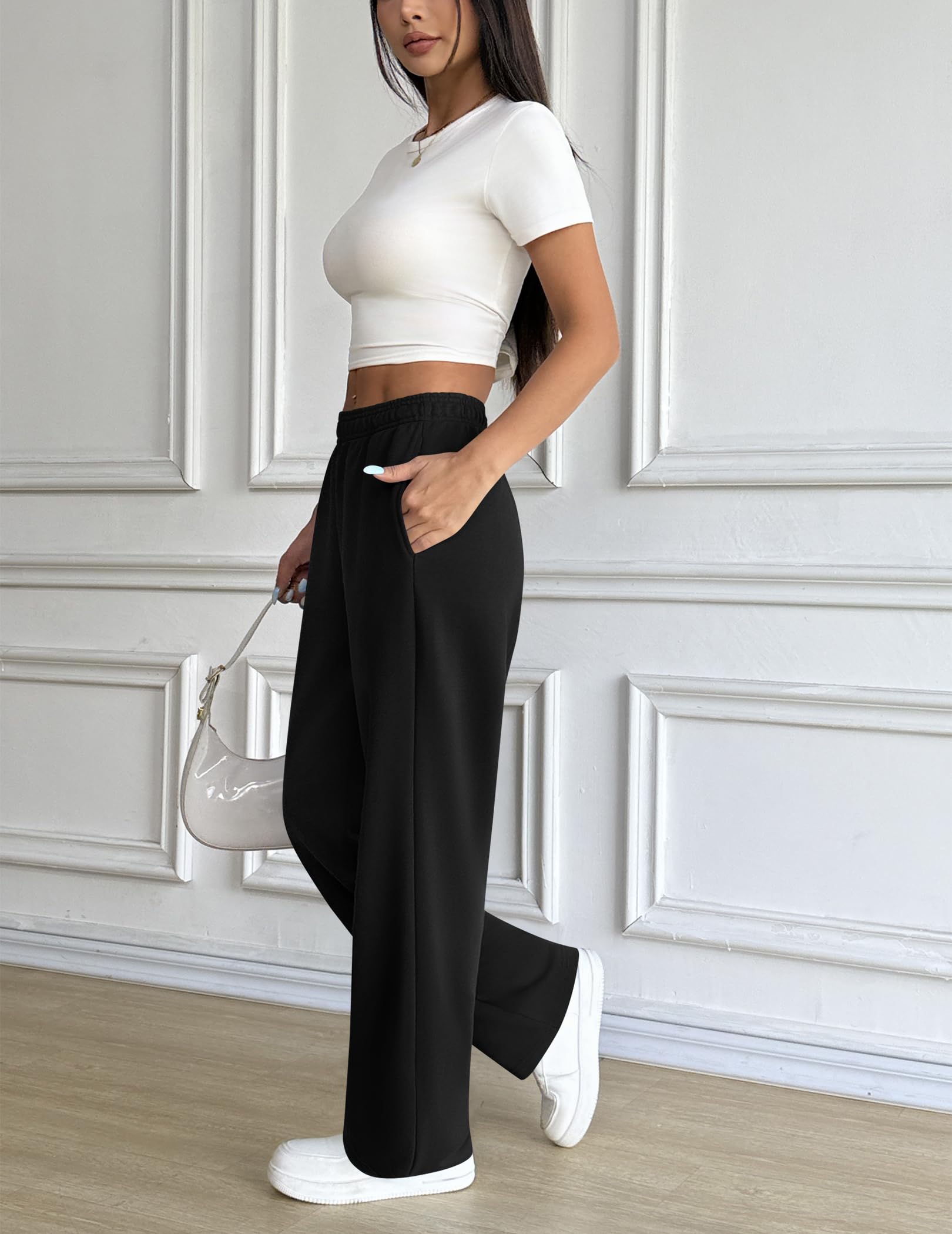 PINSPARK Pantaloni da Jogging da Donna, Pantaloni Sportivi a Gamba Larga, Pants da Allenamento a Vita Alta, Pantalonis Lunghi Larghi per Il Tempo Libero con Elastico in Vita