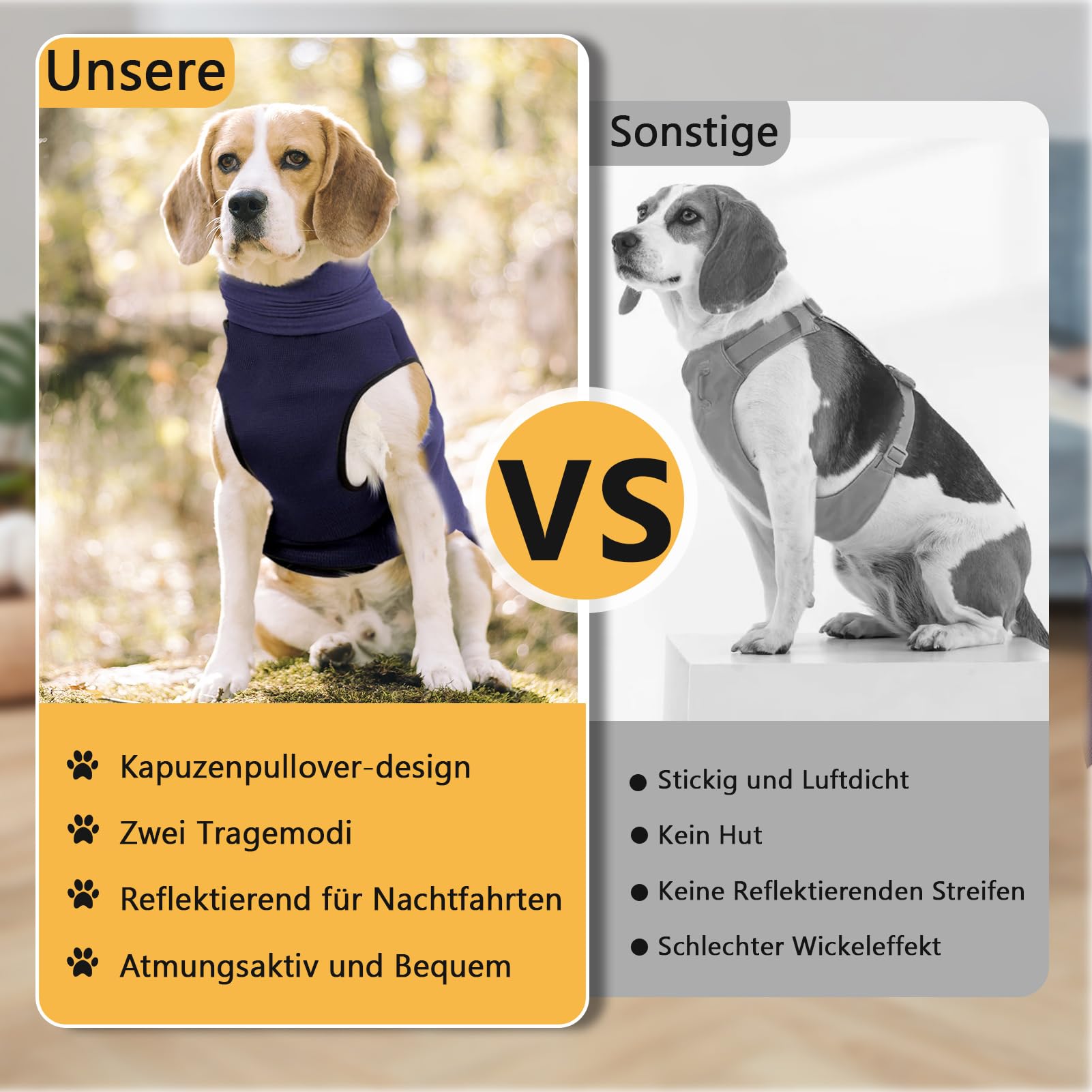 Gilet calmante per cani con cappuccio e strisce riflettenti, morbido e regolabile, traspirante, per ridurre lo stress nei fuochi d'artificio, temporali e viaggi (blu scuro, 3XL)