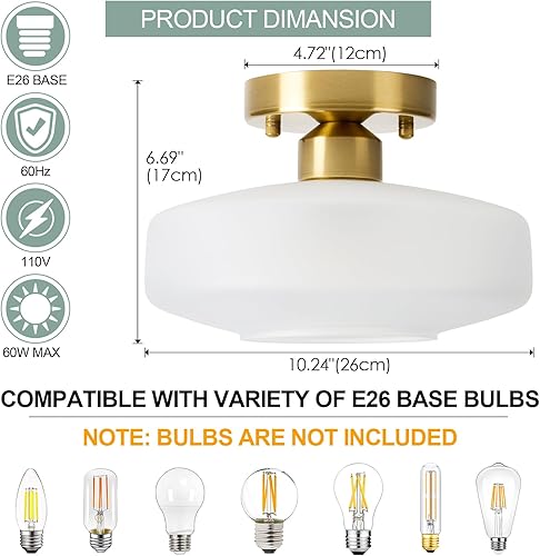 Miniatura 3 de Lámpara de montaje empotrado con pantalla de vidrio esmerilado, lámpara de techo con acabado dorado de latón para cocina, pasillo, entrada, baño,