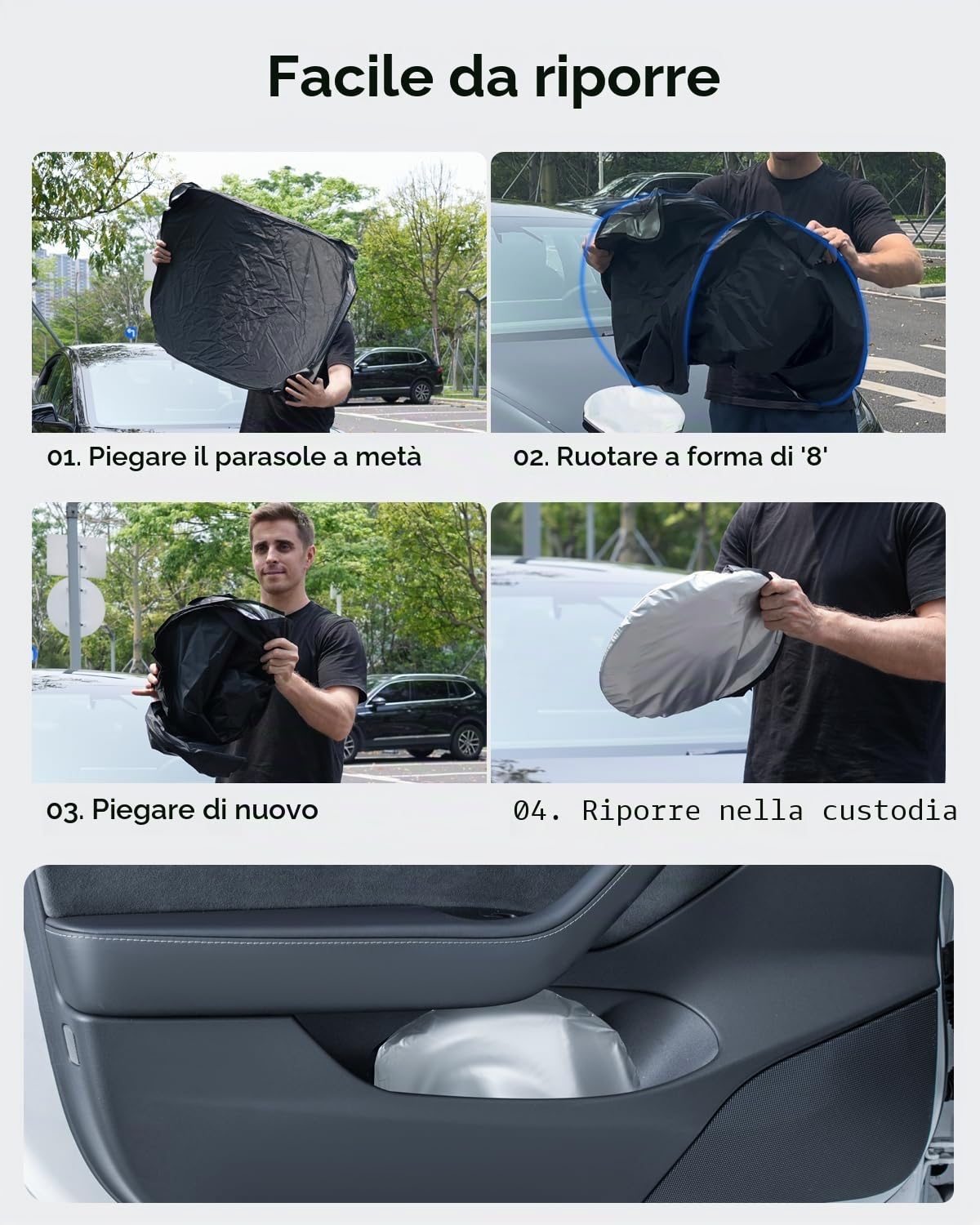 Paravento Parabrezza per Tesla Model 3/Y Parasole Pieghevole con Borsa di Stoccaggio Blocca i Raggi UV Ombrello Model 3/Y 2018-2026 Highland Juniper Accessori