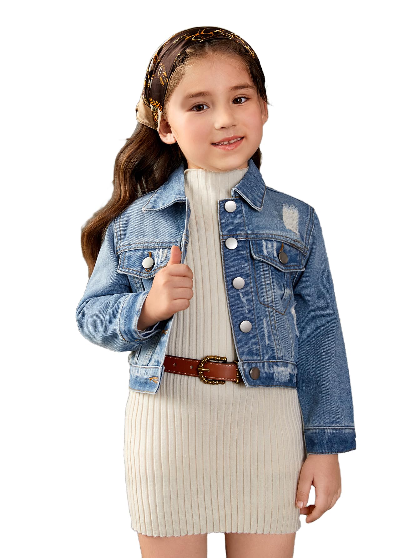 Floerns Chaqueta vaquera básica vintage de manga larga con botonadura simple para niña
