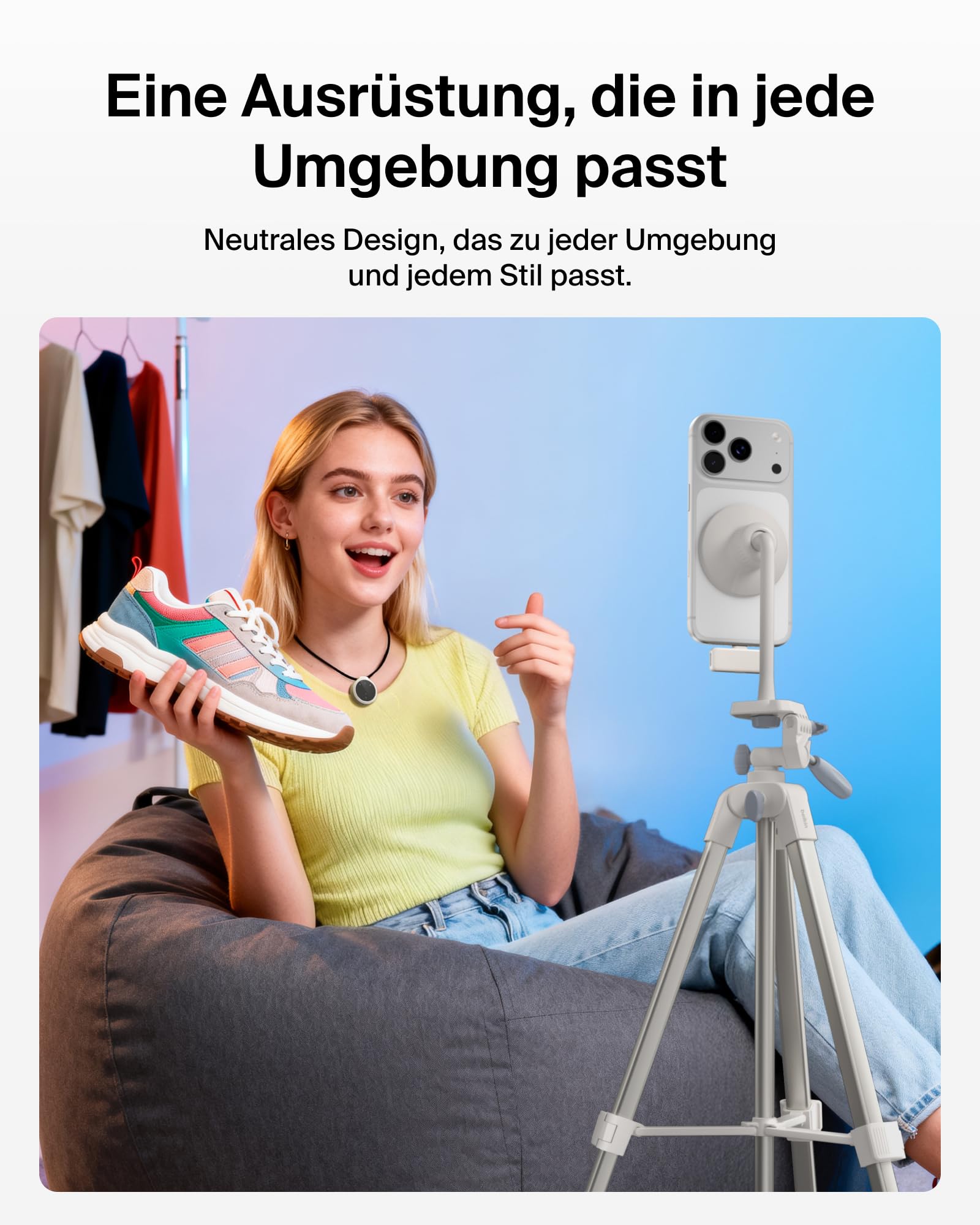 Belkin Stage Creator Kit, Vlogging-Kit, Stativ für Smartphone, magnetische Handyhalterung, Zwei kabellose Mikrofone, Set für Vlogger, für iPhone, Android, TikTok, YouTube, Streaming, Instagram