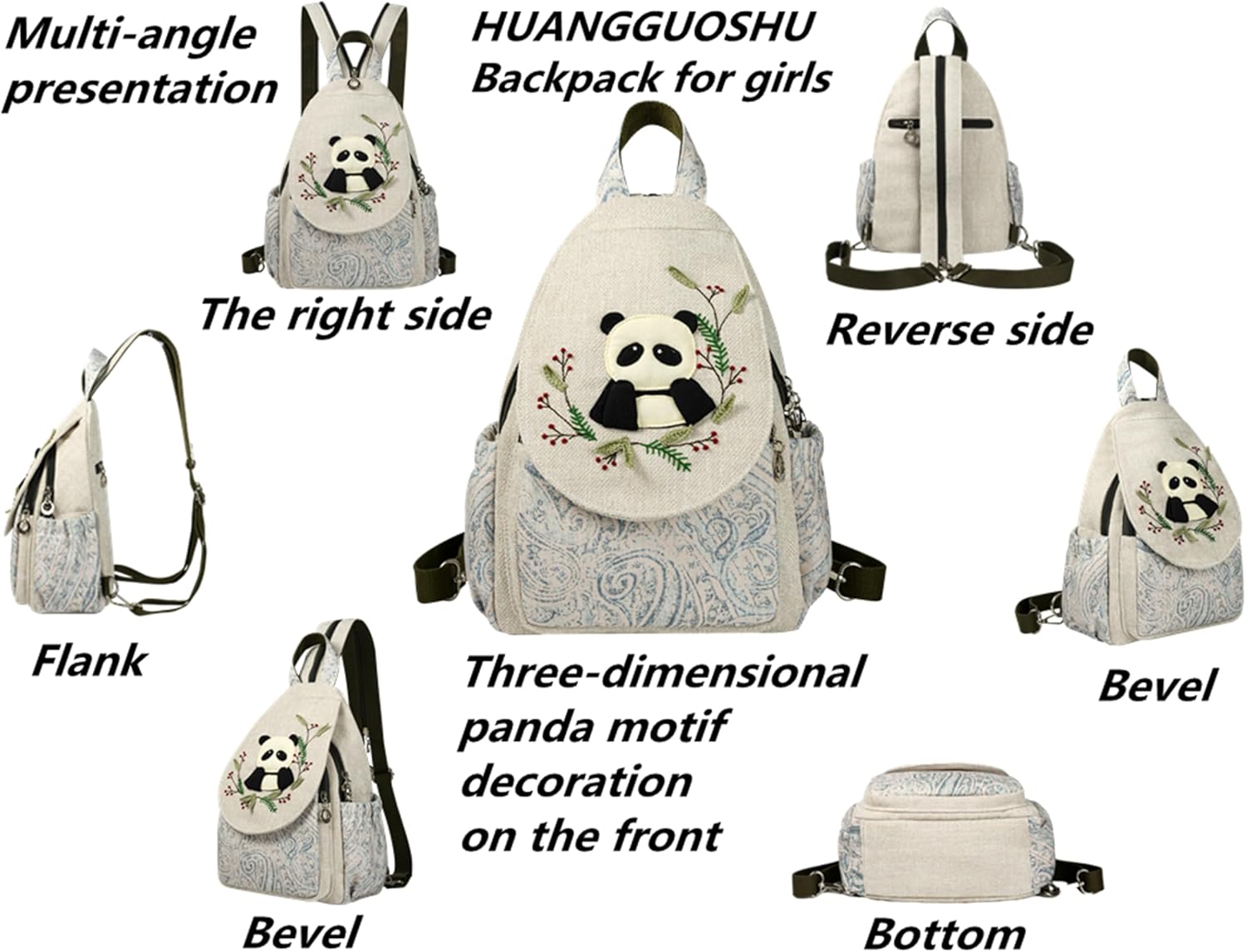 HUANGGUOSHU Women's Boho Knit Mini Backpack - Handmade Multi-Pocket Purse, Secure Zipper, Gift for Her - Bunny Design - Image 2