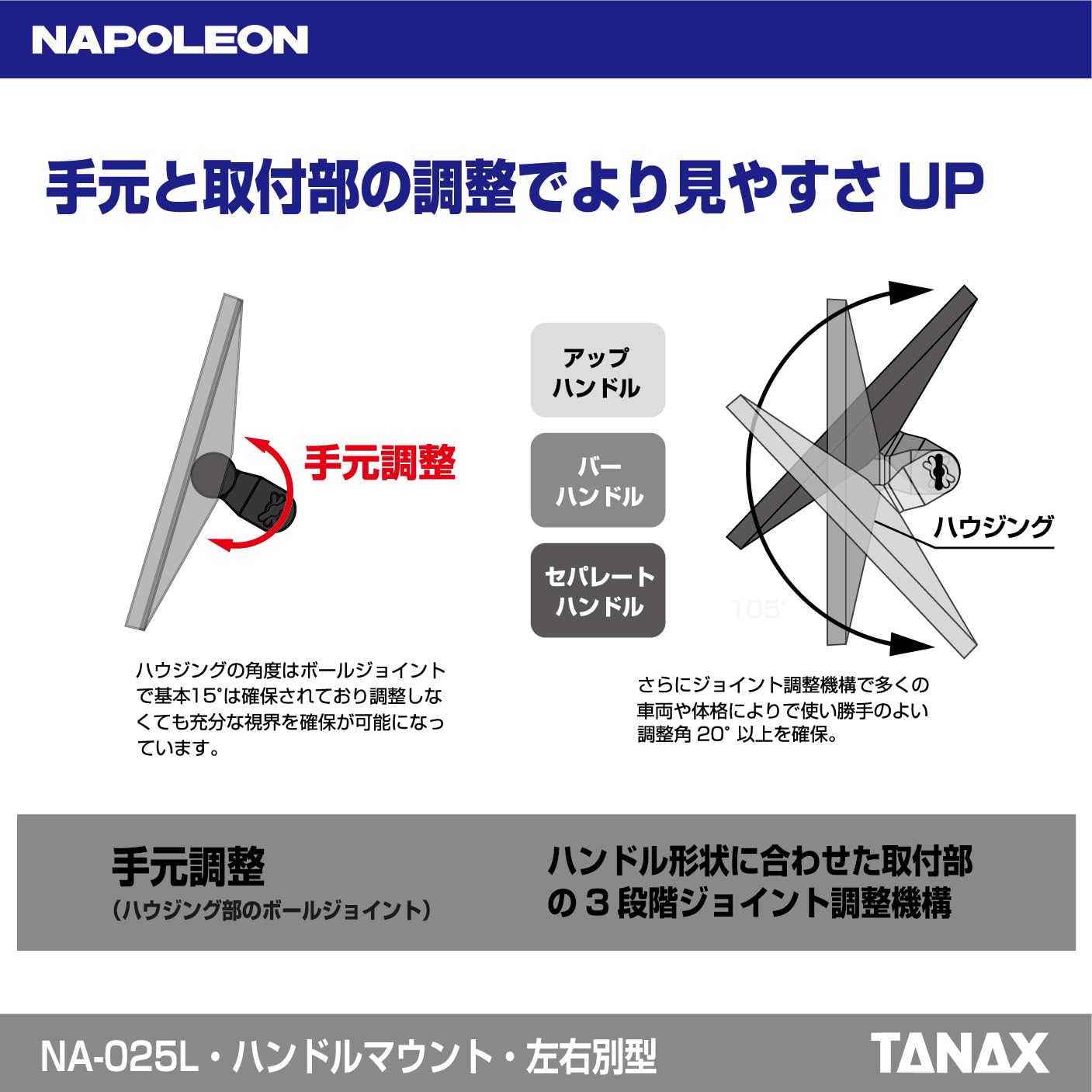 Amazon.co.jp: NAPOLEON（ナポレオン） NA-025L 46ミラー3L左（1本