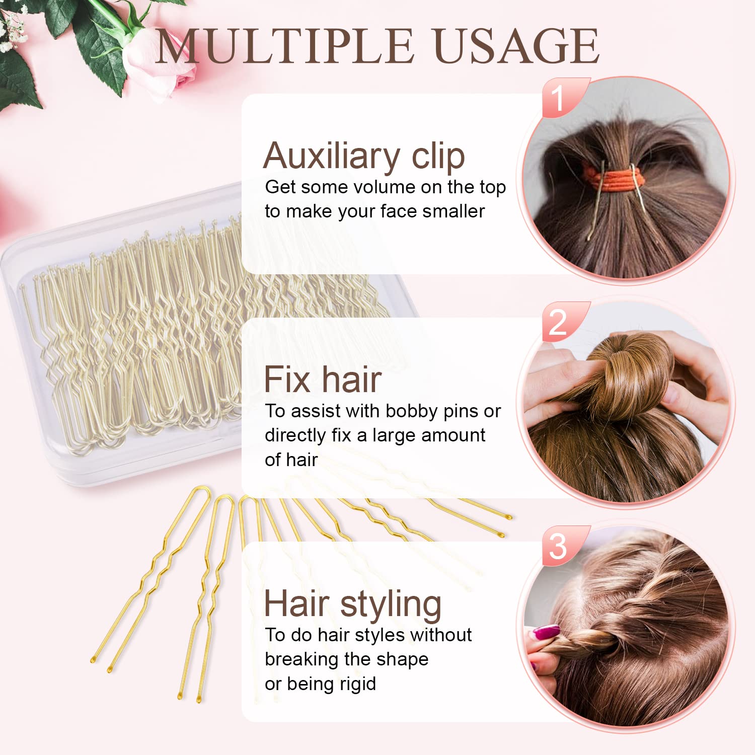 U Shaped Hair Pins, IKOCO Blonde Bun Pins Bun Hair Pins for Women with Storage Box (2.4 inch, 80Pcs) : Beauty & Personal Care