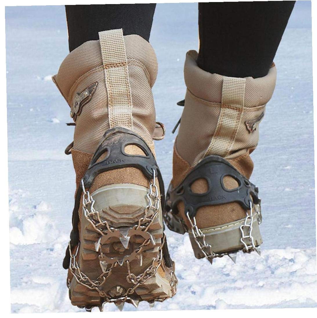 Crampons, poignées de Neige glacée 19 Dents à Pied Traction Crampons à Crampons Pointes en Acier Inoxydable et Silicone Durable pour Bottes et Chaussures Outdoor M