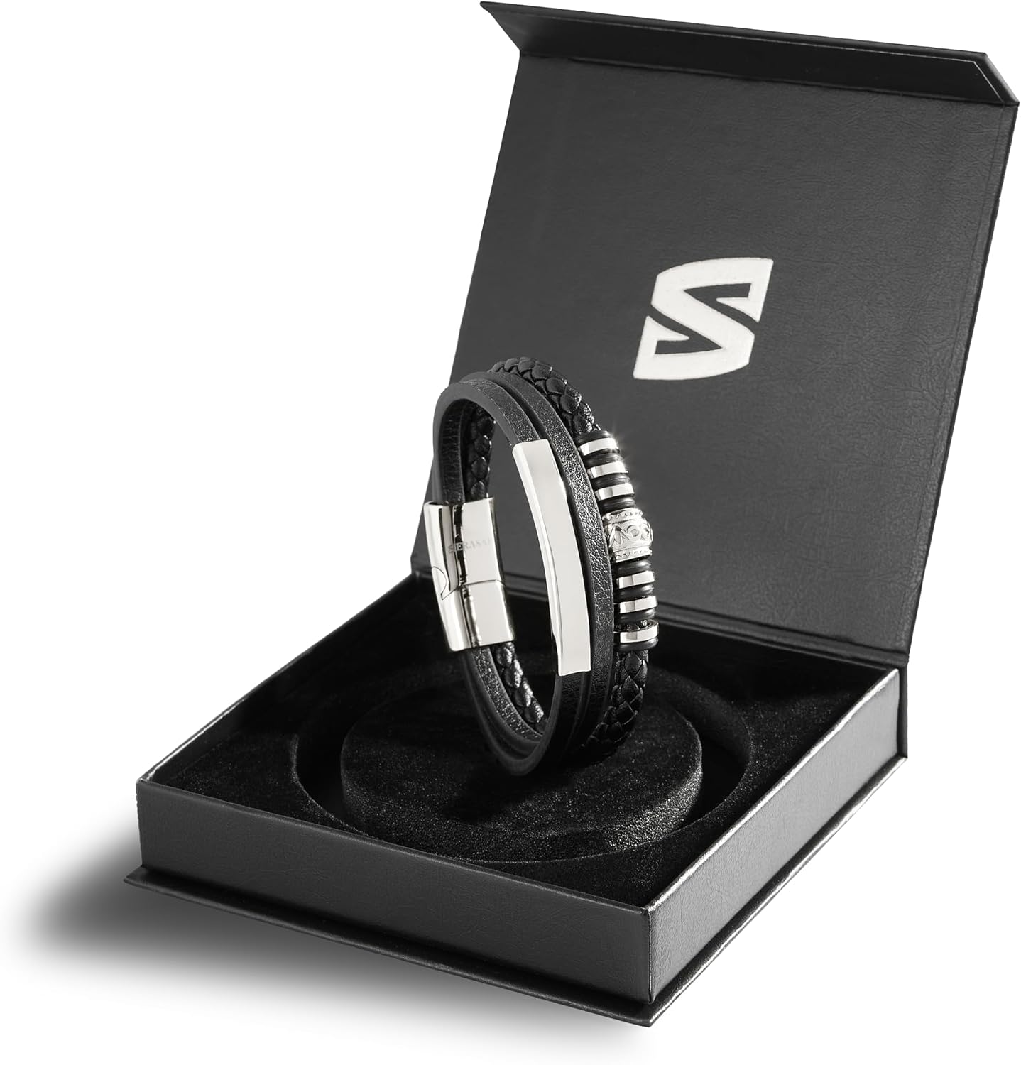 SERASAR Premium Leather Bracelet Men | Stainless Steel Magnetic Clasp | Three Colors | Jewelry Box Included image 2