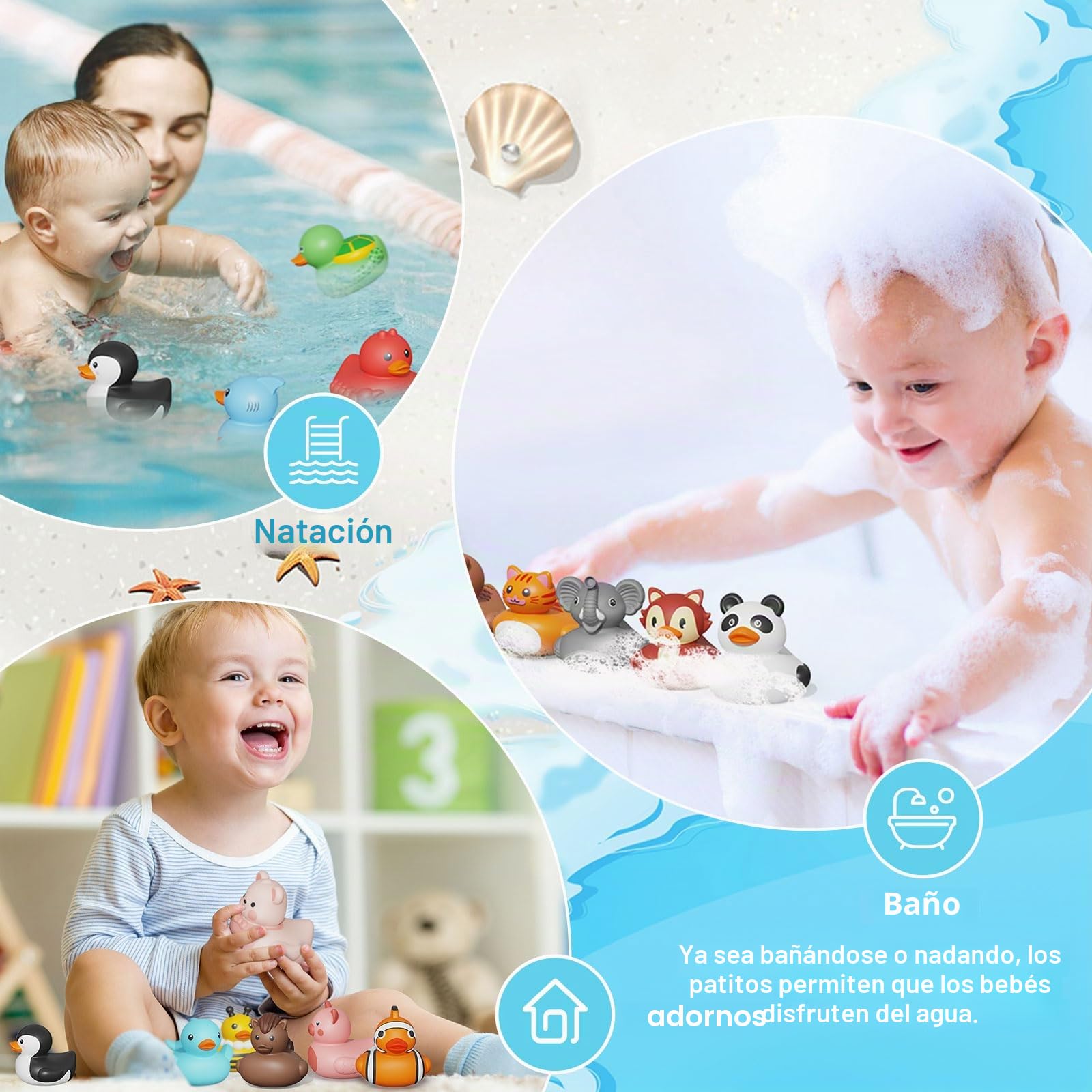 Paquete de 25 patos de goma para baño de bebé, juguetes de baño sellados sin agujeros, juguetes de bañera para piscina, agua, juguete de goma flotante suave para mayores de 18 meses