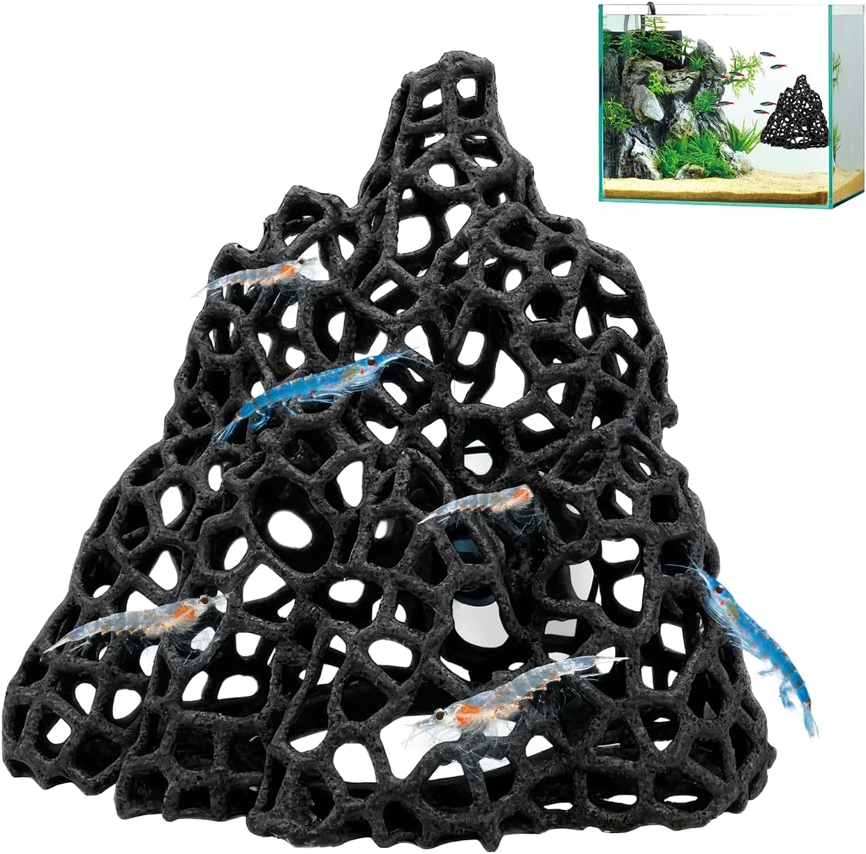 Cave with Suction Cup, Aquarium Betta Fish Hideout Habitat Decor, Stable Resting Hiding Place for Cherry Shrimp, Dwarf Shrimp, Guppy and Small Fish (Black)