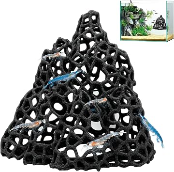 Cave with Suction Cup, Aquarium Betta Fish Hideout Habitat Decor, Stable Resting Hiding Place for Cherry Shrimp, Dwarf Shrimp, Guppy and Small Fish Black
